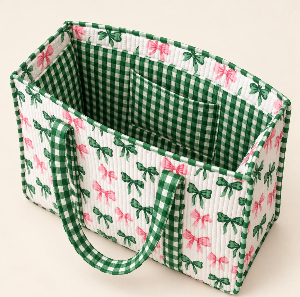 Southern Belle Pink and Green Bow Quilted Tote