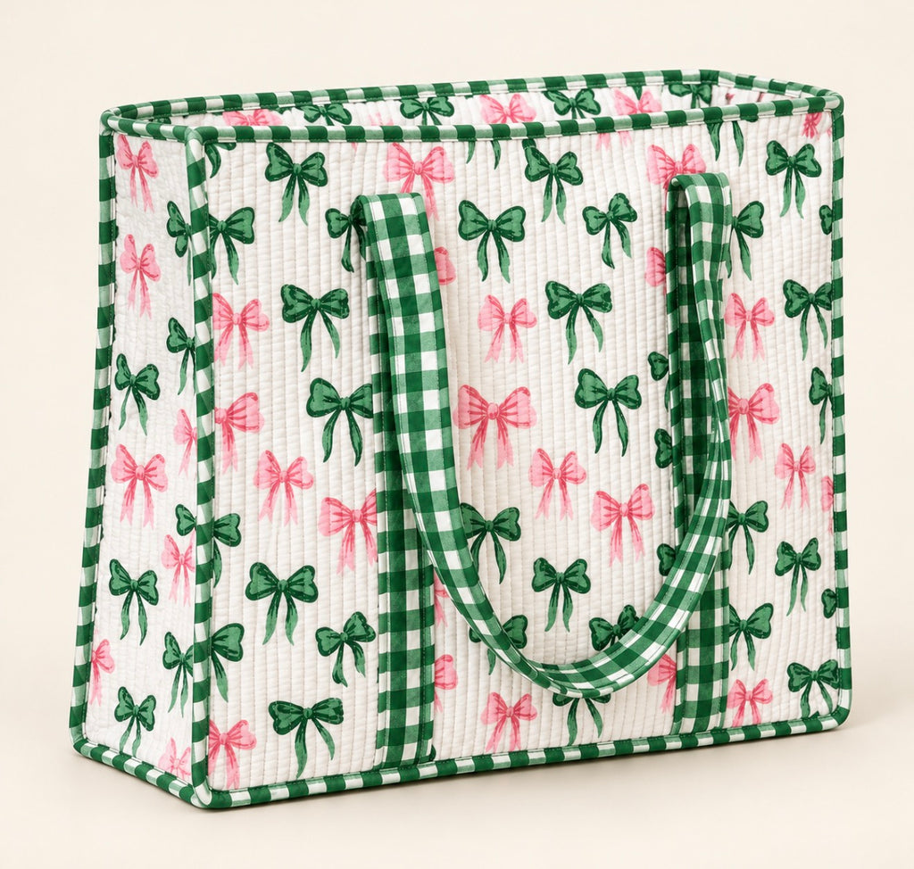 Southern Belle Pink and Green Bow Quilted Tote