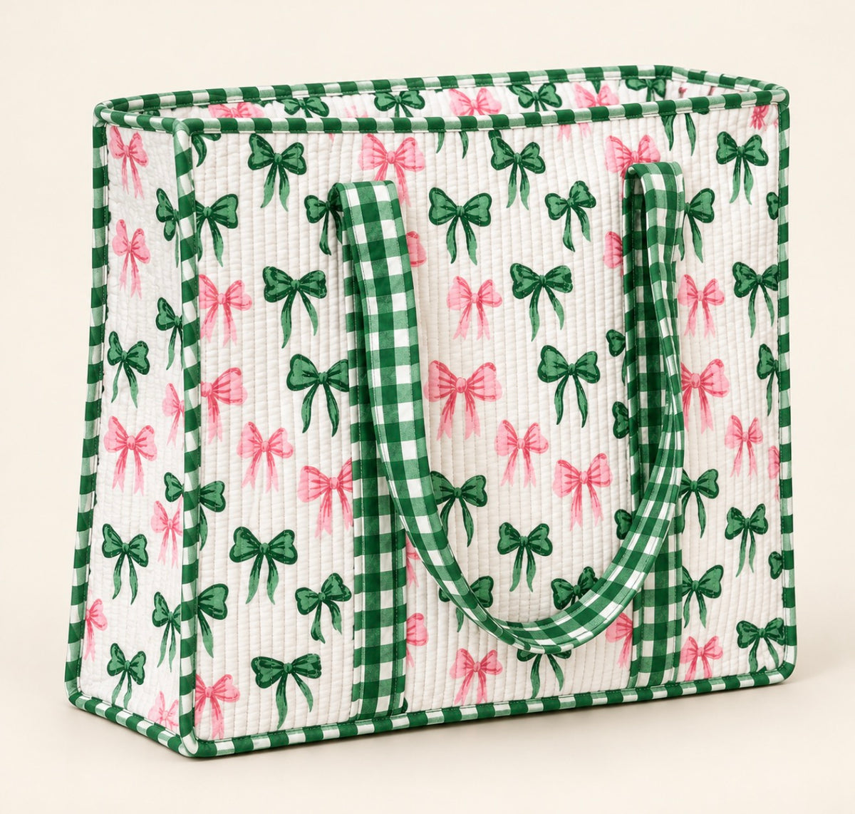 Southern Belle Pink and Green Bow Quilted Tote