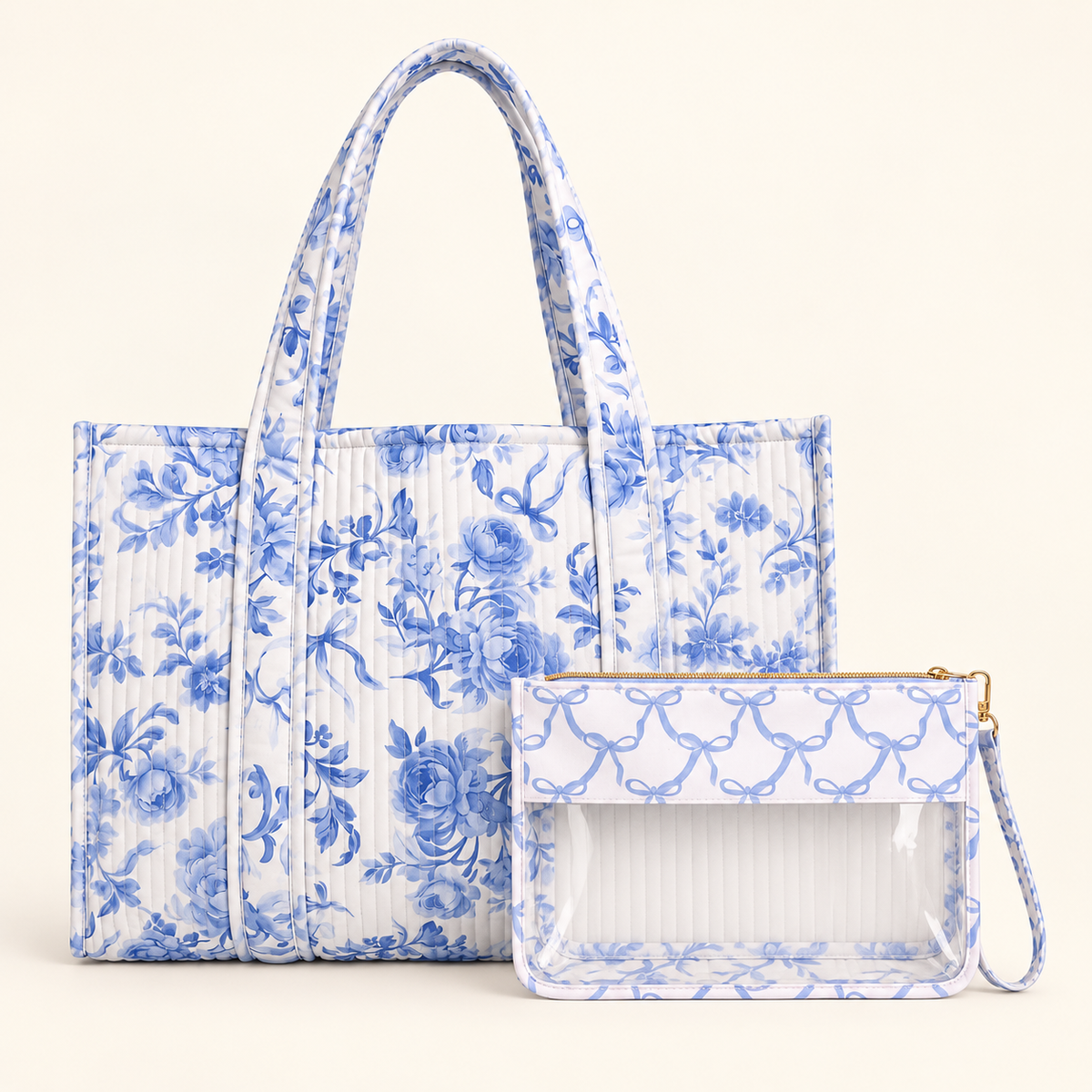 Blue Quilted WIP Bag and Coordinating Project Bag