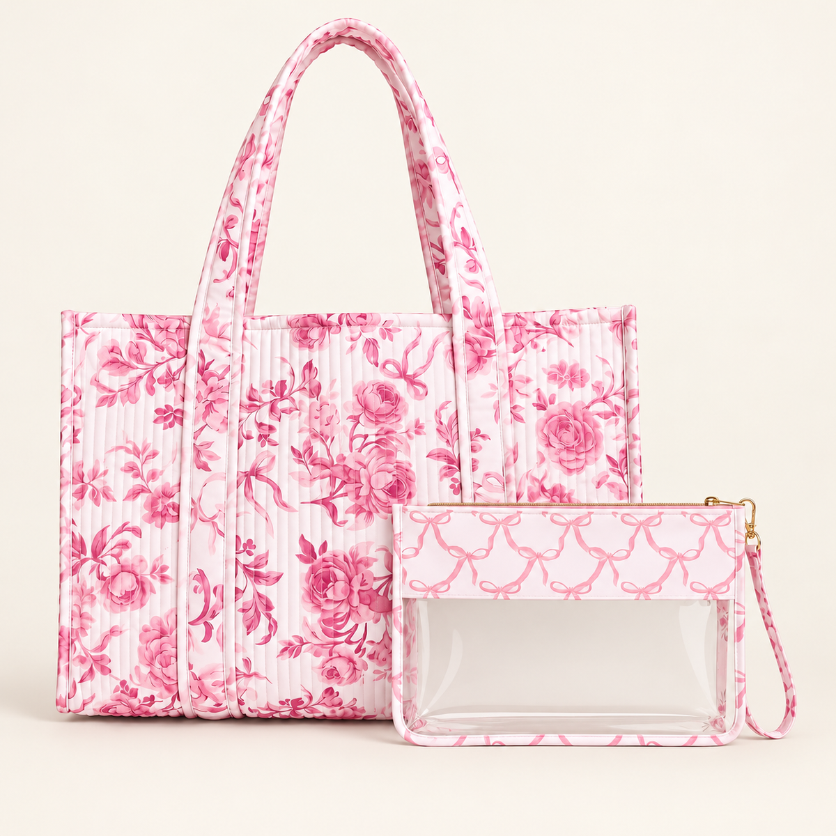 Pink Quilted WIP Bag and Coordinating Project Bag