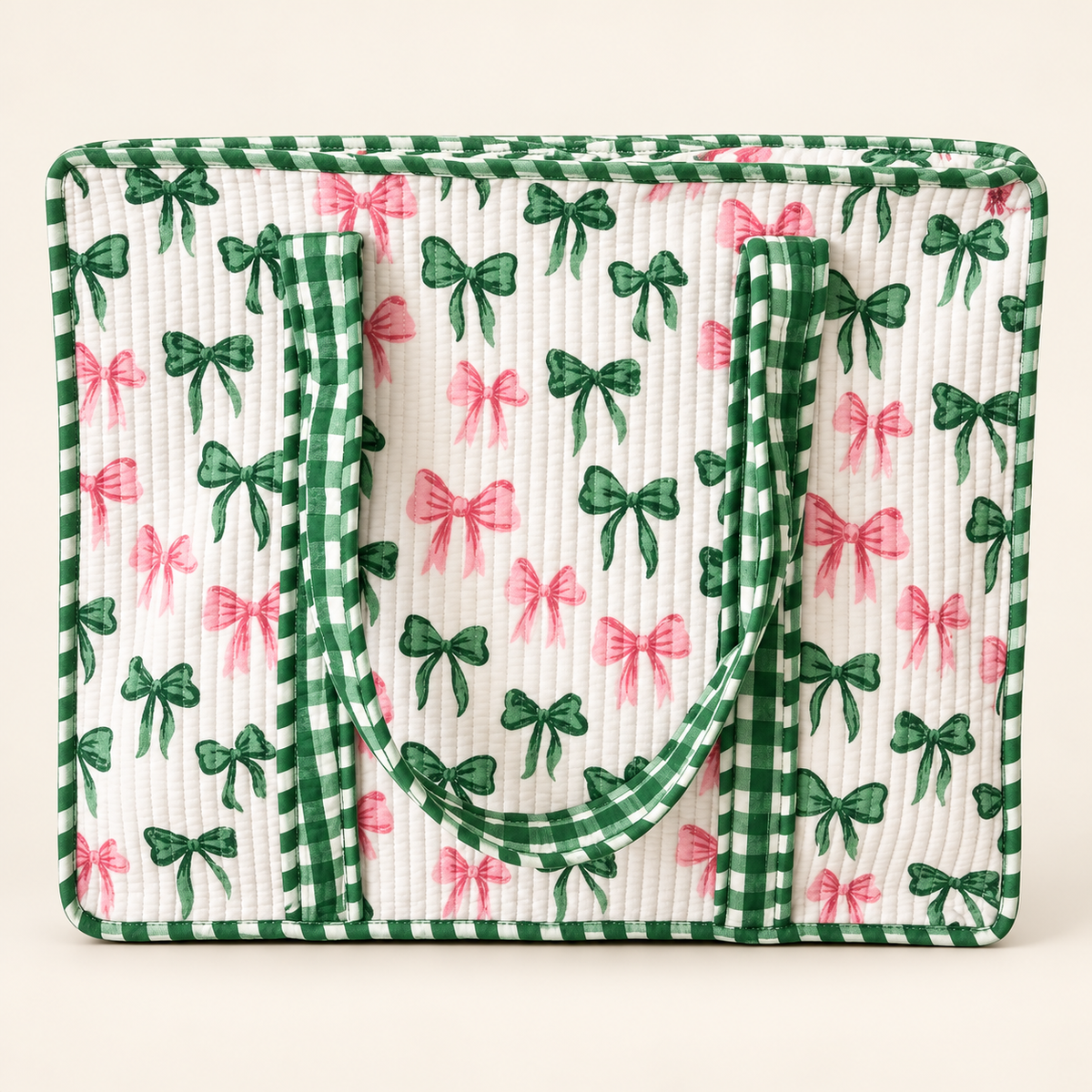 Southern Belle Pink and Green Bow Quilted Tote